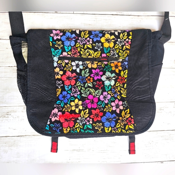 RARE VINTAGE Jansport Messenger Laptop Shoulder Bag Y2K Large Floral BlackVelvet - Picture 2 of 13